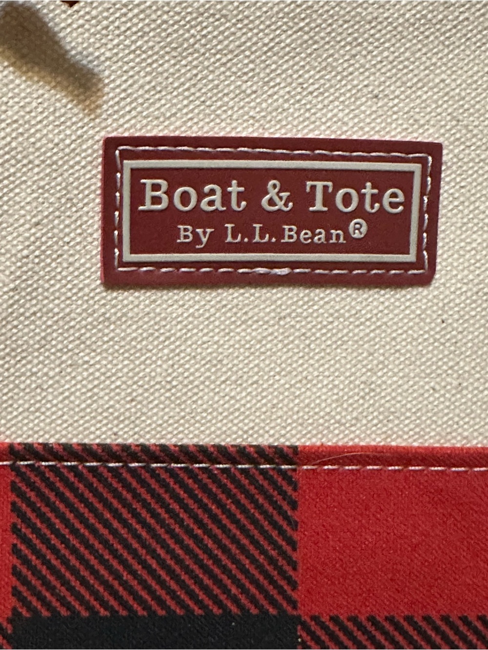 L.L. Bean Boat & Tote Red and Black Plaid Canvas Tote
